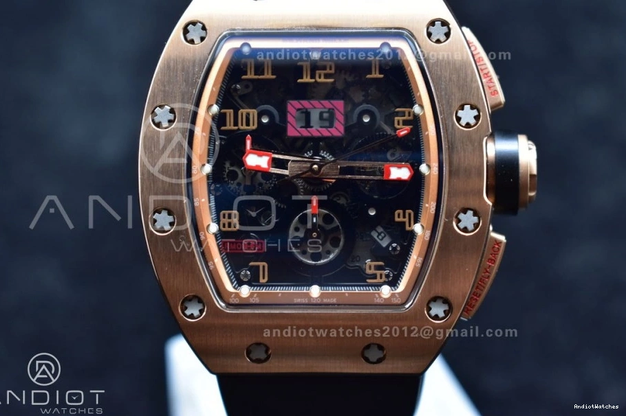 Strap Rubber Dial Best Chrono KVF RM011 1021 AllSeason Black A7750 RG on Black Edition Crystal V 1:1 1224